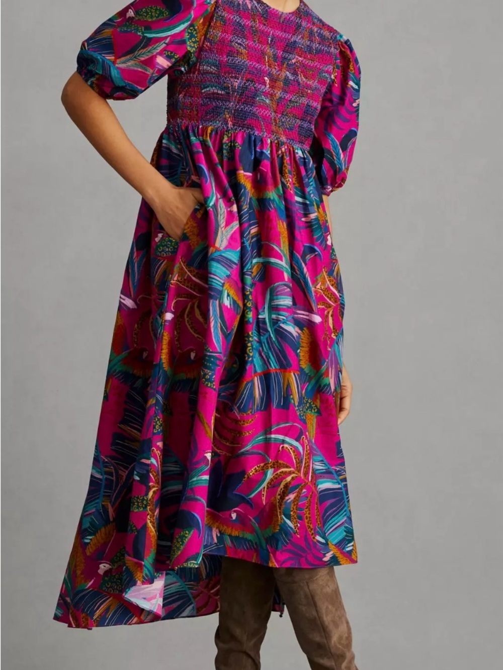 Farm Rio Smocked Midi Dress